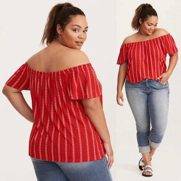 ❌SOLD❌🛸TORRID || Border Off Shoulder Top - Picture 1 of 5
